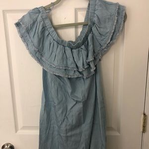 light blue off the shoulder dress